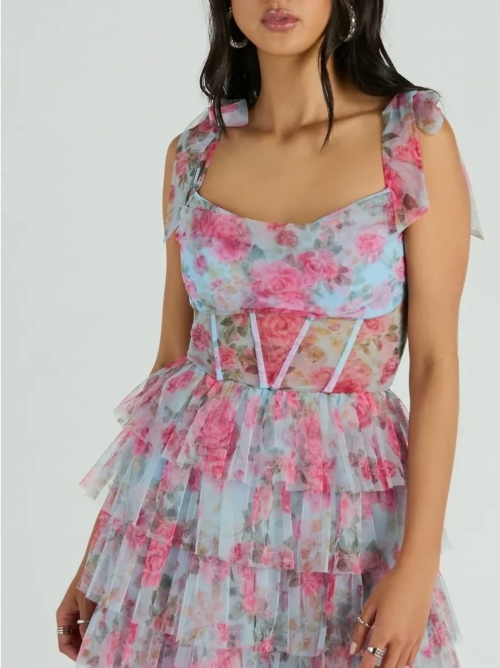 Mandy Corset Ruffle Rose Floral A-Line Party Dress XS Whimsical Coquette Fairy